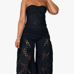 Elegant Black Lace Strapless Jumpsuit